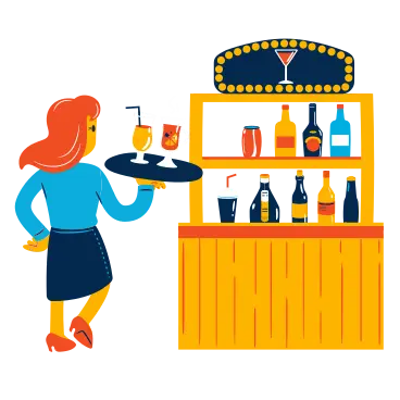 Icon of a Ruby's mixologist / bartender servining drinks from the mobile bar