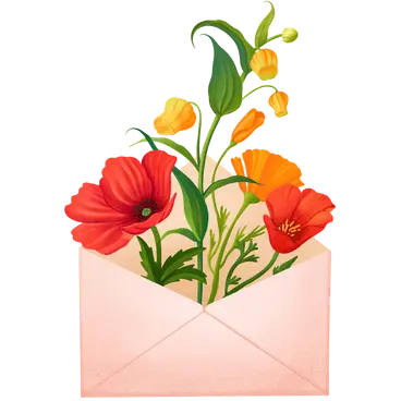 Icon of a party invitation card with flowers coming out of