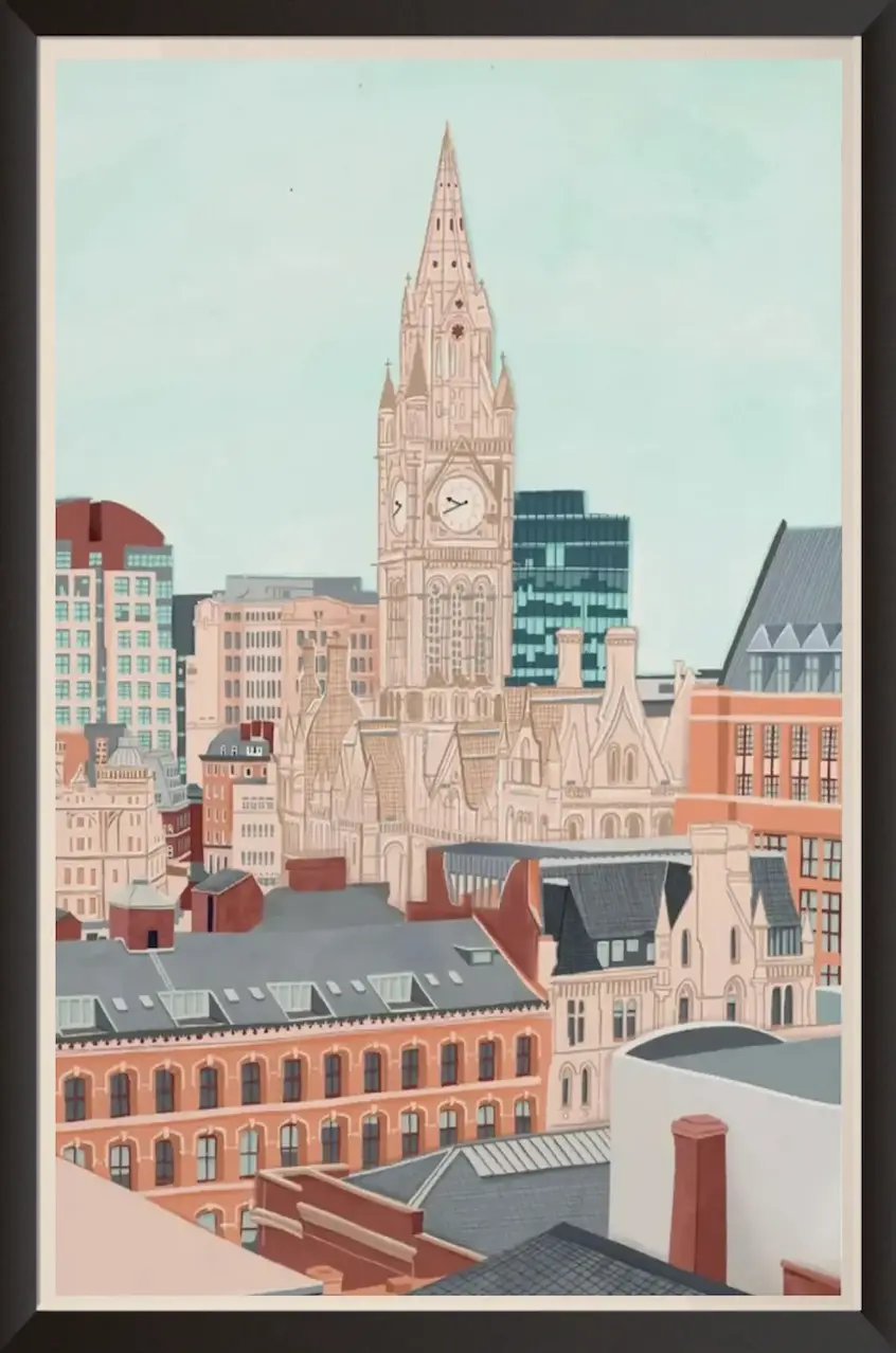 Artwork of the city of Manchester in a picture frame