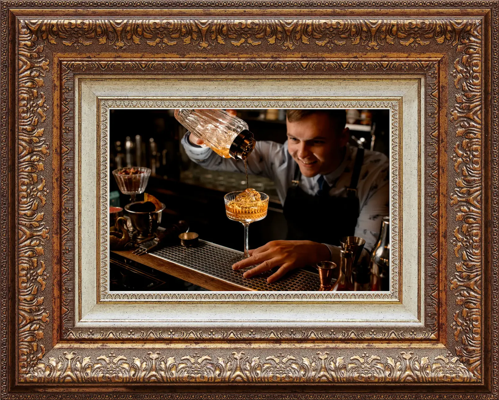 Image of bartender straining a mocktail