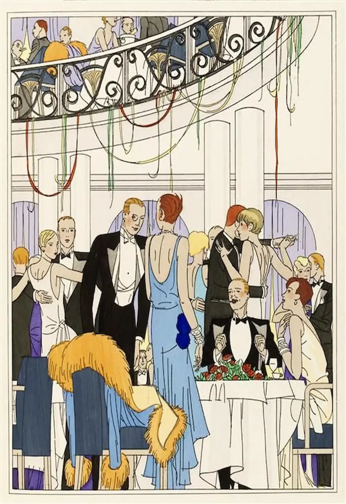 Vintage poster of guests enjoying cocktails at a party